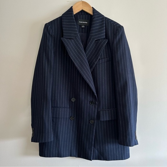 Frank & Oak Navy Striped Double Breasted Blazer Size S - Picture 1 of 9